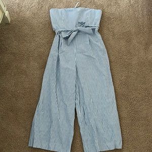 Club Monaco white and blue striped jumper with a waist belt.